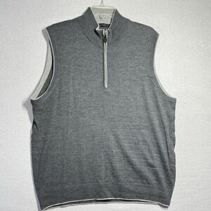 Raffi Sweater Vest Mens 2XL Gray Quarter Zip Mock Neck‎ Extra Fine Merino Wool